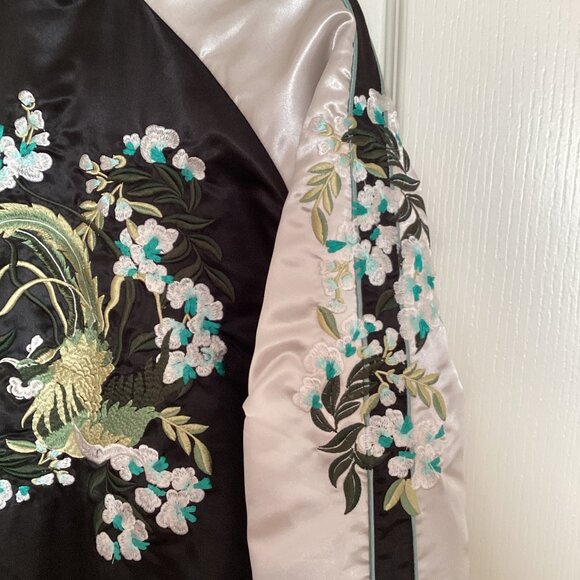 Vero Moda Women's Embroidered Bomber Jacket Size L Satin Feel Floral Lined - Picture 8 of 12